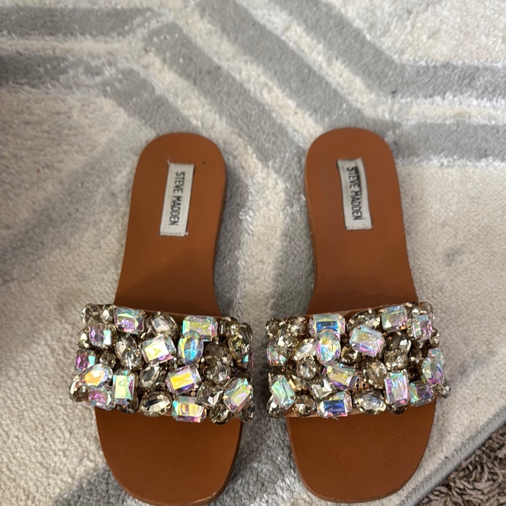 Steve Madden Brown Embellished Slide Sandals